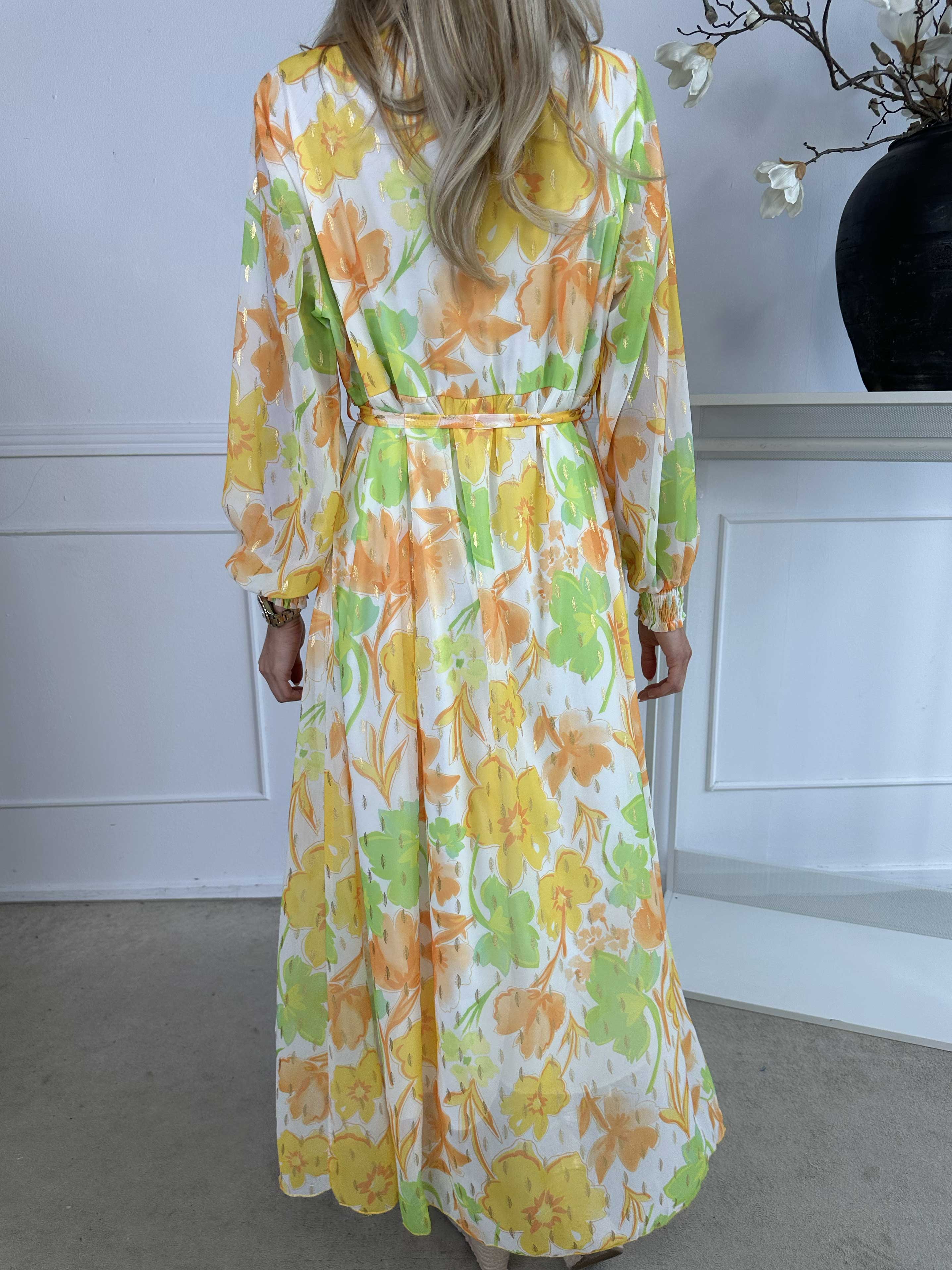 Mika - Sød sommerkjole i chiffon med guld dutter